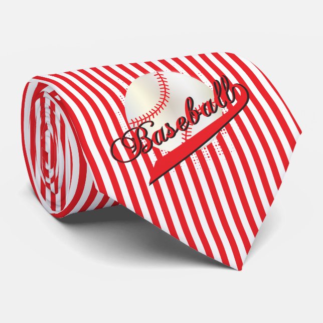 Cravate Sport de baseball en bandes rouge et blanche (Roulé)