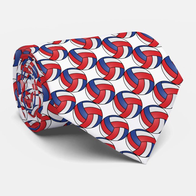 Cravate Sport Volleyball - Rouge, Blanc et Bleu (Roulé)