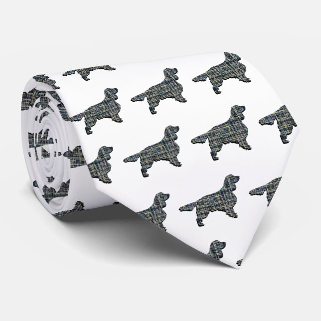 Cravate Springer Spanien Chien Jaune & Grille Noire Blanc (Roulé)