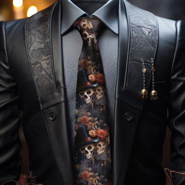 Cravate Squelettes qui s'embrassent, Roses roses gothiques (Unusual wedding ideas, romantic gothic wedding groomsmen tie, with steampunk vibes.)
