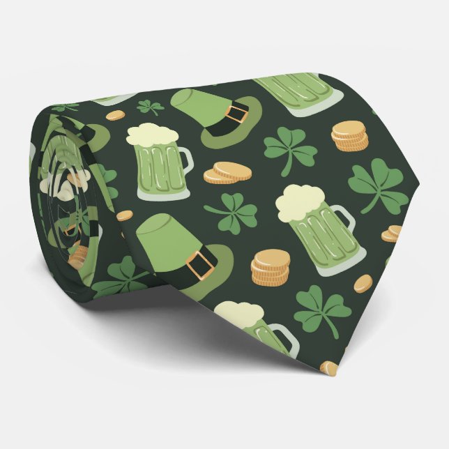 Cravate St Patricks Day Pattern Dark Green Cheers Shamrock (Roulé)