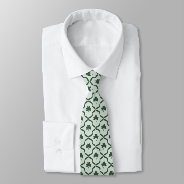 Cravate St. Patrick's Day Preppy Shamrock Clover Lattice  (Attaché)