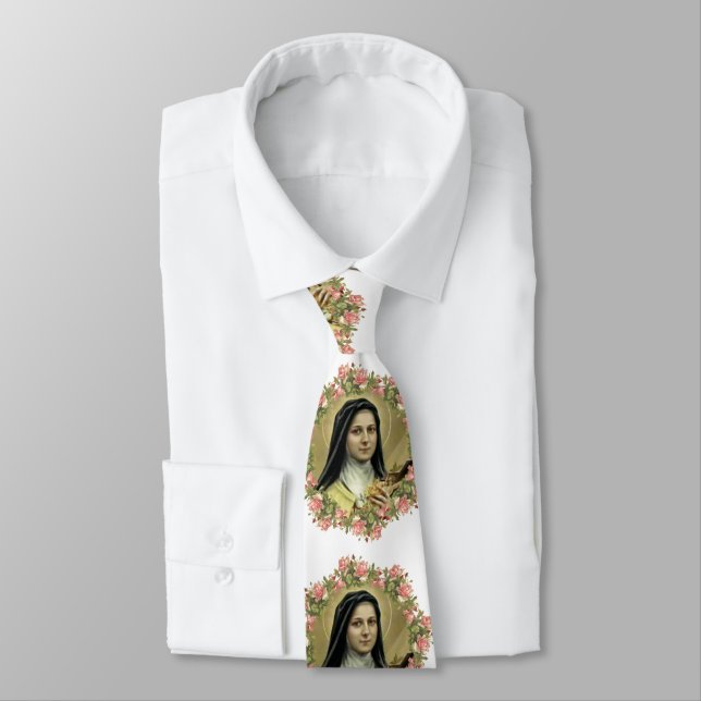 Cravate St Therese le petit crucifix de roses de fleur (Attaché)