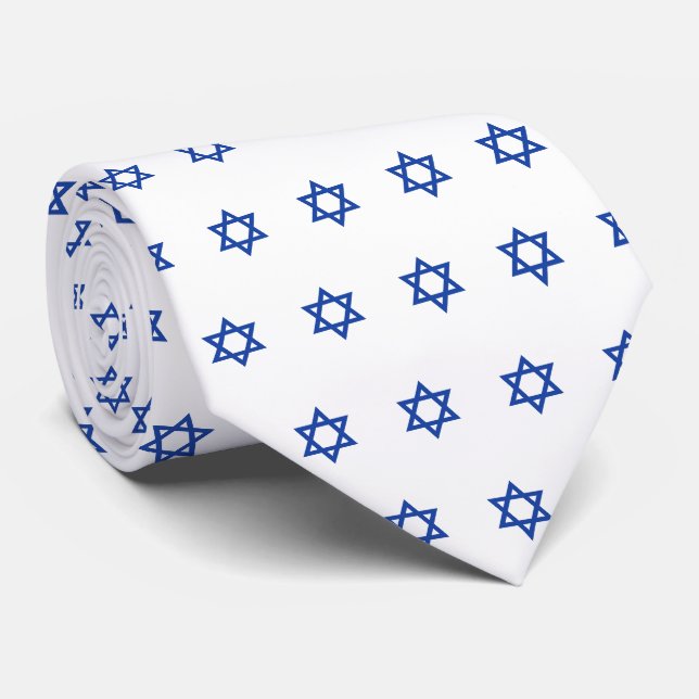 Cravate Star Bleue De David Univers Blanc (Roulé)