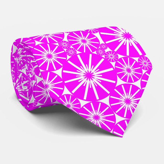 Cravate Star Wheel Motif III - Magenta en blanc (Roulé)