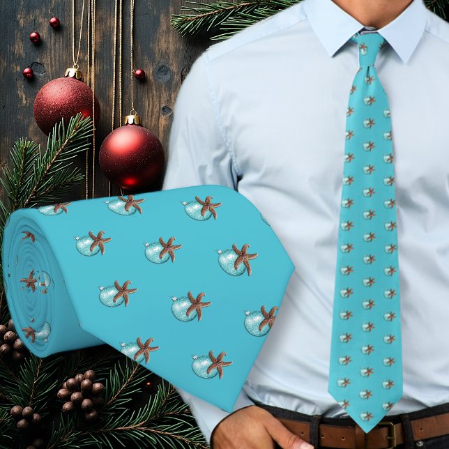 Cravate Starfish n Ornament Aqua Blue Christmas Tie (Créateur téléchargé)