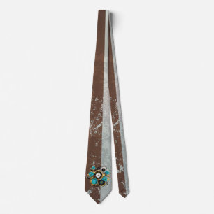 Cravate Steampunk Clock and Turquoise Roses on Striped