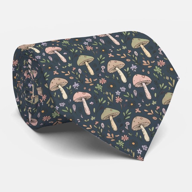 Cravate Steel Blue Fungi Botanical | Wedding Groomsmen  (Roulé)