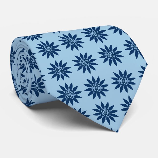 Cravate Stellaire Géométrique Ciel Floral Bleu & Marine à  (Roulé)
