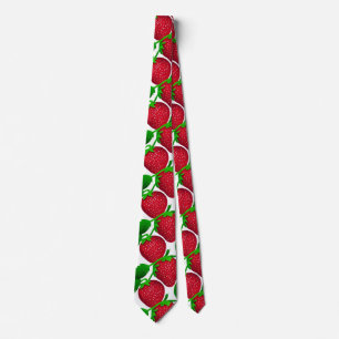 Cravate Strawberries on White Background Pattern