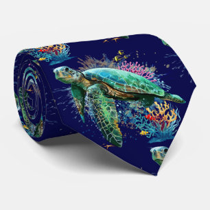 Cravate Style d'aquarelle sous-marine de tortue marine