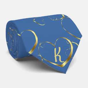 Cravate Style Gold Heart Monogramme Valentine Love Blue