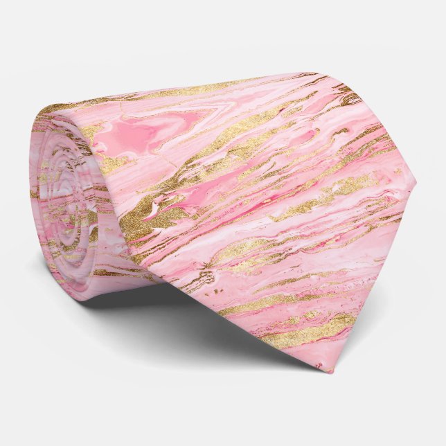 Cravate Stylish Pink Gold Abstract Marble Liquid Paint (Roulé)