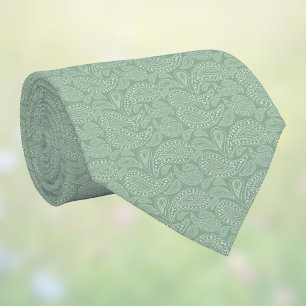 Cravate Subtil Paisley Vert Sauge Blanc Couleurs de Printe