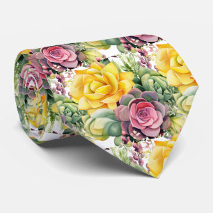 Cravate Succulentes roses jaunes et vertes audacieuses