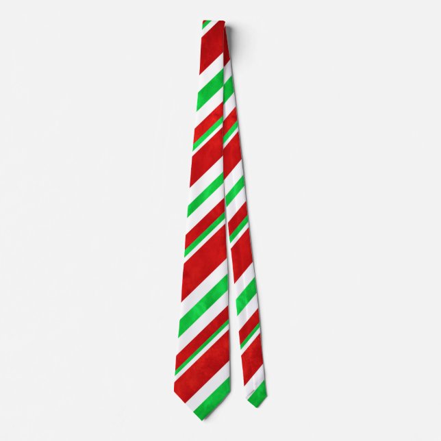 Cravate Sucre de canne d'aquarelle rouge vert rayures 2 (Devant)