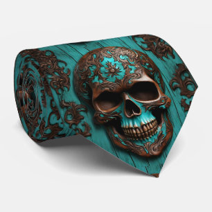 Cravate Sud Ouest Brown Turquoise Crâne à sucre