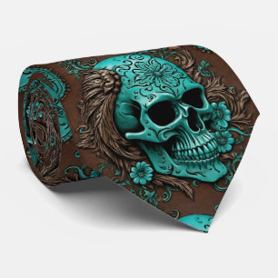 Cravate Sud Turquoise Pays Ouest Crâne floral
