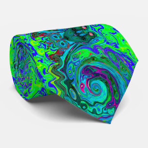 Cravate Super Abstrait Retro Green et Blue Swirl