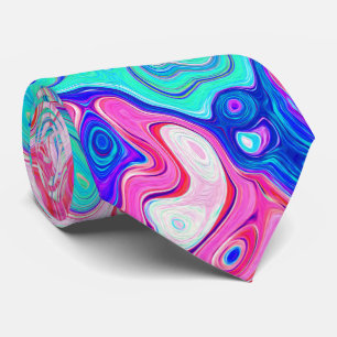 Cravate Super Aqua Blue et rose Abstrait Retro Swirl