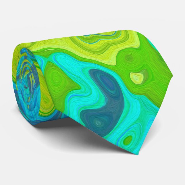Cravate Super Chartreuse et Aquamarine Liquide Swirl (Roulé)