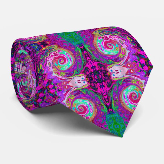 Cravate Super Retro Abstrait Magenta Rainbow Swirl (Roulé)