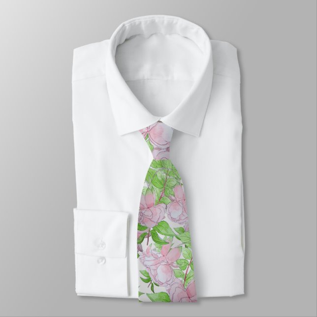 Cravate sur toute l'impression de grandes fleurs roses dou (Attaché)