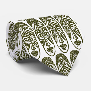 Cravate Surpris Masques Tiki - Dp Olive on White