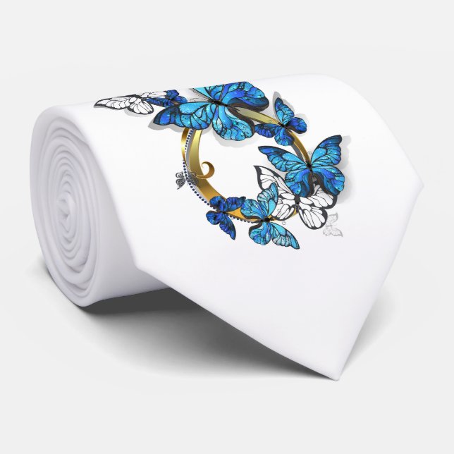 Cravate Symbol Infinity of Blue Morpho Butterflies (Roulé)