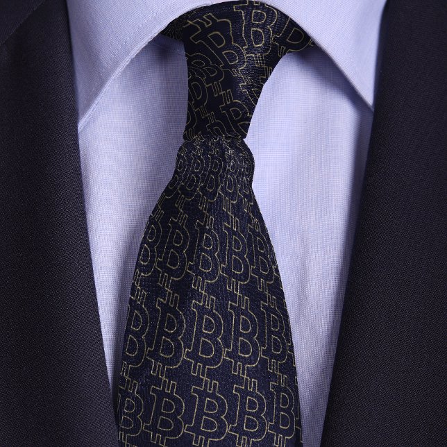 Cravate Symbole Bitcoin Bleu Motif Hiérarchique (Créateur téléchargé)