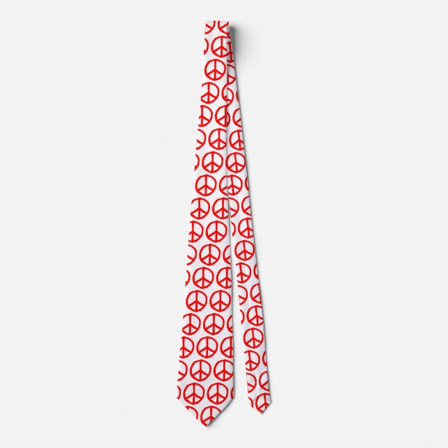 Cravate Symbole de paix tiré - Rouge sur blanc (Devant)