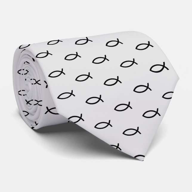 Cravate Symbole de poisson chrétien Motif noir (Roulé)