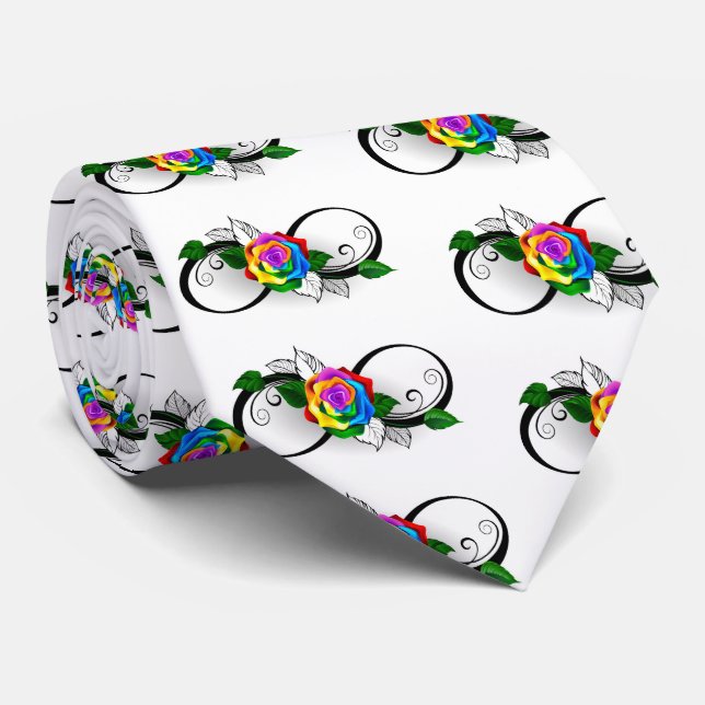 Cravate Symbole d'infini avec Rose arc-en-ciel (Roulé)