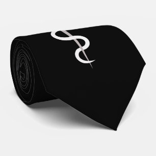 Cravate Symbole Médicale de Caduceus Noir Élégant