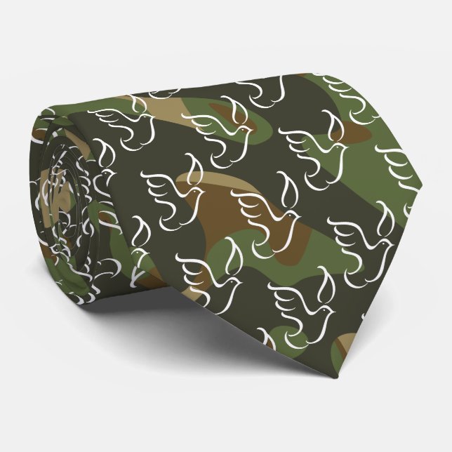 Cravate Symbole PEACE DOVE - Camouflage vert (Roulé)