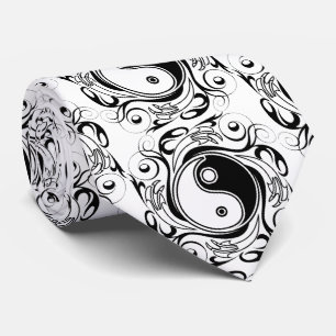Cravate Symbole Yin et Yang Style tatouage noir et blanc