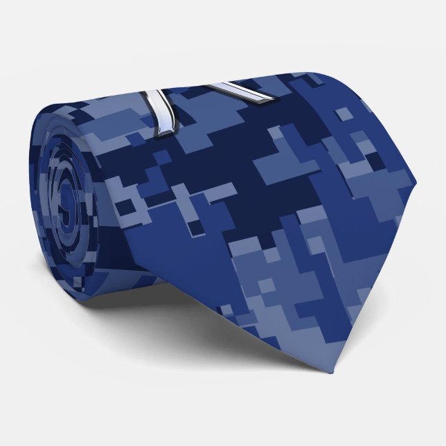 Cravate Symbole Zodiac Poissons Argent Marine Camo numériq (Roulé)
