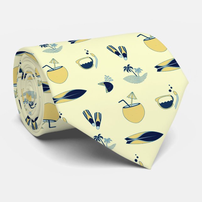 Cravate Symboles d'été tendance Motif Pastel Jaune (Roulé)