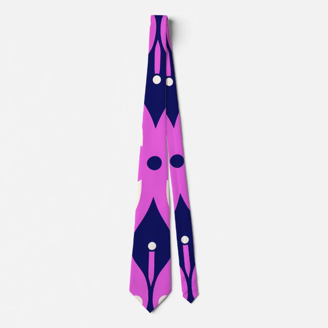 Cravate Symmetrical Abstract Pattern in Purple and White (Devant)