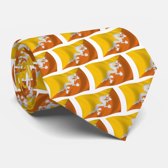 Cravate T-shirt au drapeau du Bhoutan (Roulé)