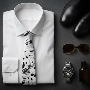 Cravate Taches de liquide tourbillonnant noir et blanc