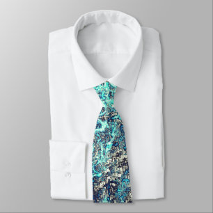 Cravate Tangle de fils ou cyan spongieux bleu et gris