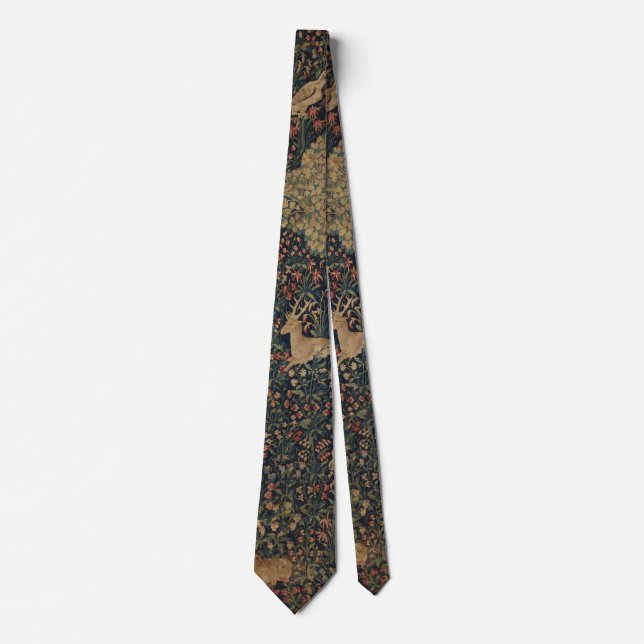 Cravate Tapisserie allegorique Millefleurs avec animaux (Devant)