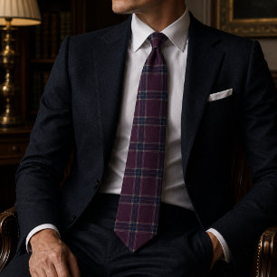 Cravate Tartan à carreaux classique burgundy et bleu marin