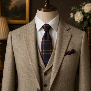 Cravate Tartan à carreaux classique burgundy et marine