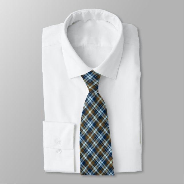 Cravate Tartan Check Plaid - Brown et marine (Attaché)