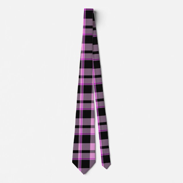 Cravate Tartan classique rose chaud En vichy noir (Devant)