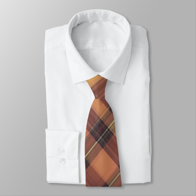 Cravate Tartan orange et noir, motif chaleureux et tendanc (Attaché)