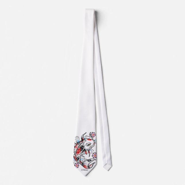 Cravate Tatouage blanc japonais oriental frais de carpe de (Devant)