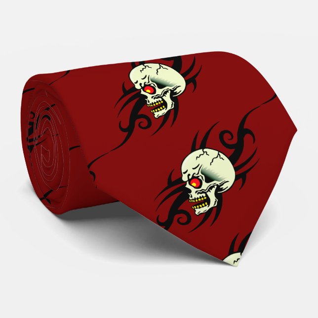 Cravate Tattoo rouge tribal du mal crâne (Roulé)